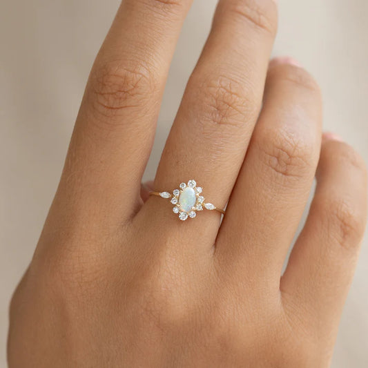 Sunburst Opal Halo Ring - Solana