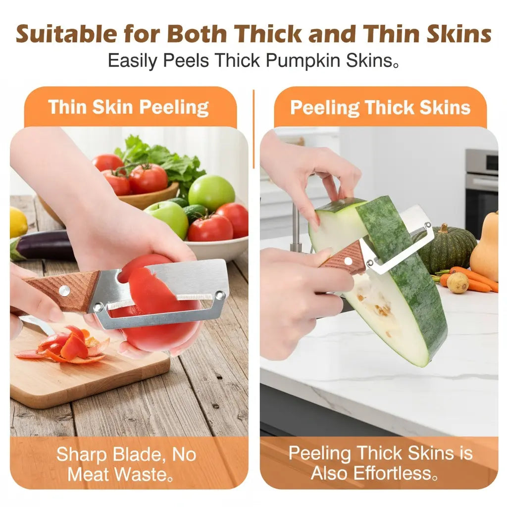 Multi Functional Vegetable Peeler for Kitchen-Wooden Handle, Potato Fruit Peeler with Bottle Opener Function, Durable Kitchen Helper-ABB8