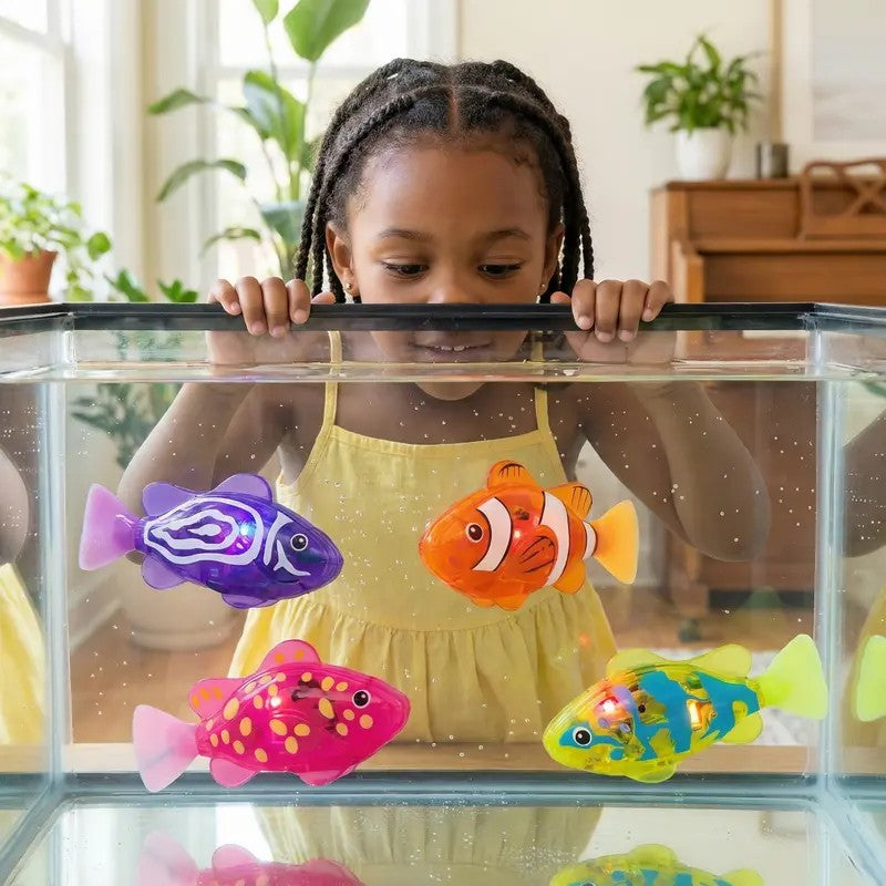 🔥🐠Fully automatic electronic pet fish - activated by sensing, emitting LED light while swimming - water interactive robotic fish toy✨-XA