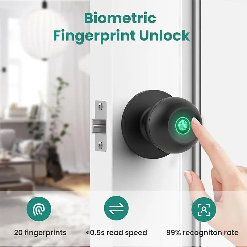 EUERTE Smart Fingerprint Door Lock 3-in-1 with TT App Control & 5S Auto-Lock Rechargeable Battery for Rooms Offices Apartments Warehouses Garages Black Friday Gift-H1