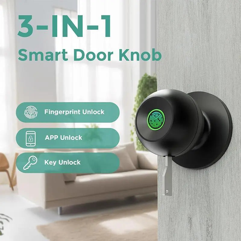 EUERTE Smart Fingerprint Door Lock 3-in-1 with TT App Control & 5S Auto-Lock Rechargeable Battery for Rooms Offices Apartments Warehouses Garages Black Friday Gift-H1