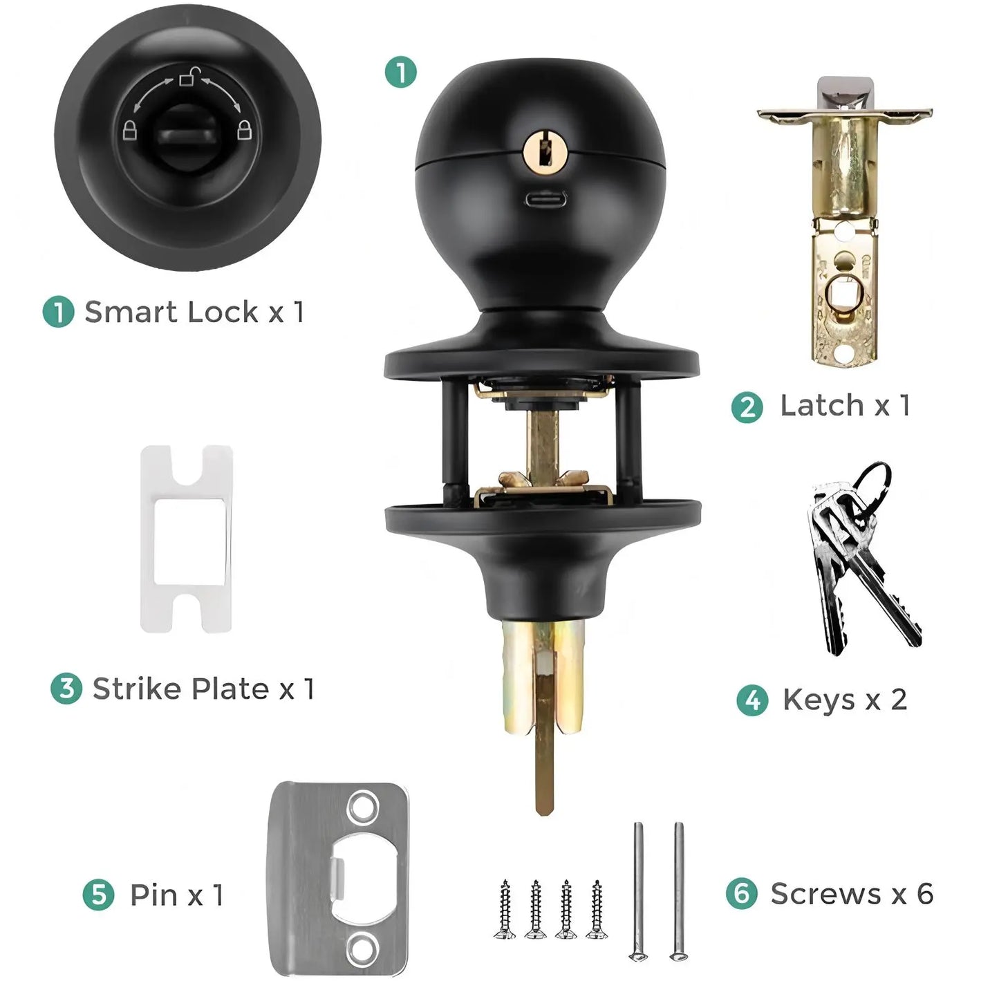 EUERTE Smart Fingerprint Door Lock 3-in-1 with TT App Control & 5S Auto-Lock Rechargeable Battery for Rooms Offices Apartments Warehouses Garages Black Friday Gift-H1