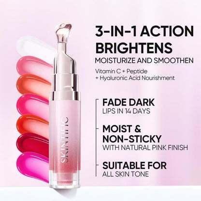 [New Shade Launch] SKINTIFIC Hydrating Brightening Lip Serum with Hyaluronic Acid & Peptide for Radiant Lips Gentle Glossy Korean Beauty Makeup Balm Shea Smooth Moisture with Cooling Metal Roller Applicator-XA