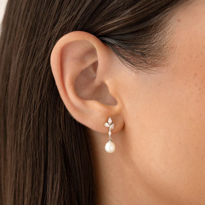 Pearl Drop Earrings Silver - Ariana