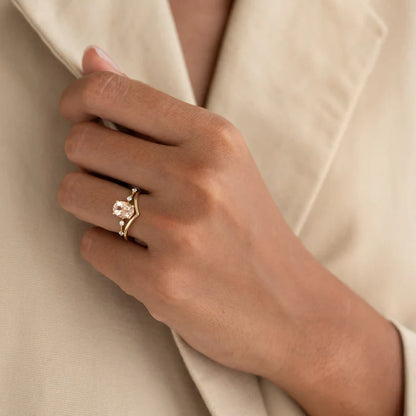 Oval Morganite and Diamond Ring 14k Gold - Demetria